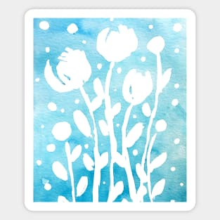 Whimsical watercolor flowers – blue Magnet